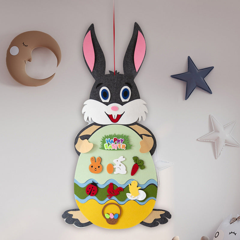 Colgantes de conejito de fieltro DIY para niños de Pascua, juguete con alfabeto desmontable, adorno de Pascua, regalo de Pascua para decoración de la pared de la puerta del hogar