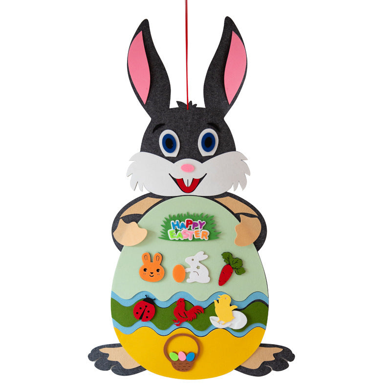 Colgantes de conejito de fieltro DIY para niños de Pascua, juguete con alfabeto desmontable, adorno de Pascua, regalo de Pascua para decoración de la pared de la puerta del hogar