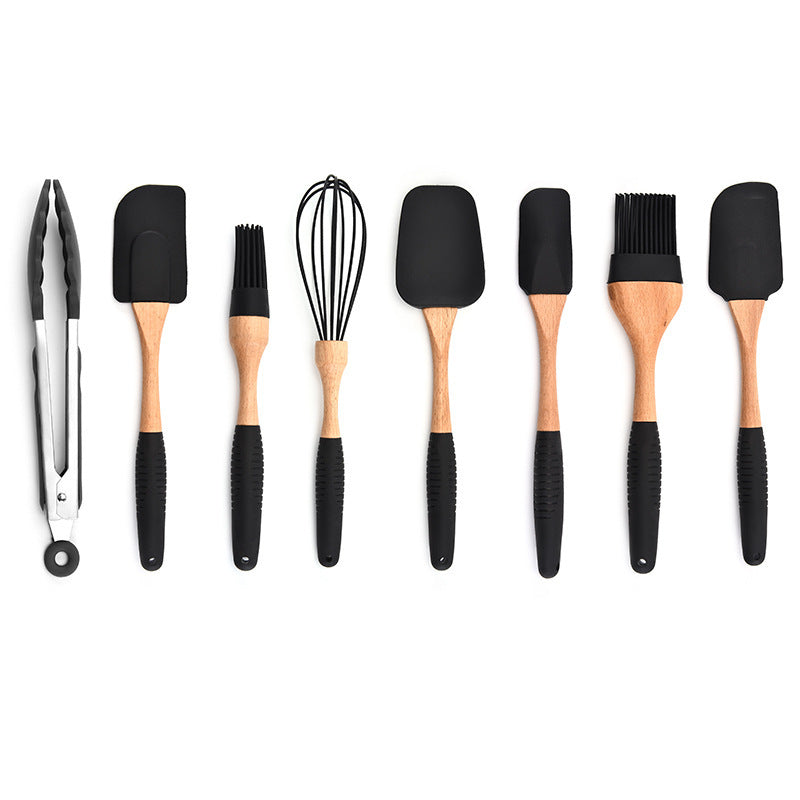 Gadgets de cuisson de cuisine, manche en bois, rangement d'ustensiles de cuisine en Silicone