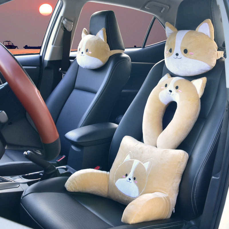 Corgi Shiba Inu Cartoon Car Headrest Neck Pillow Pair Pillow Car Lumbar Pillow Four Seasons Cute Pillow