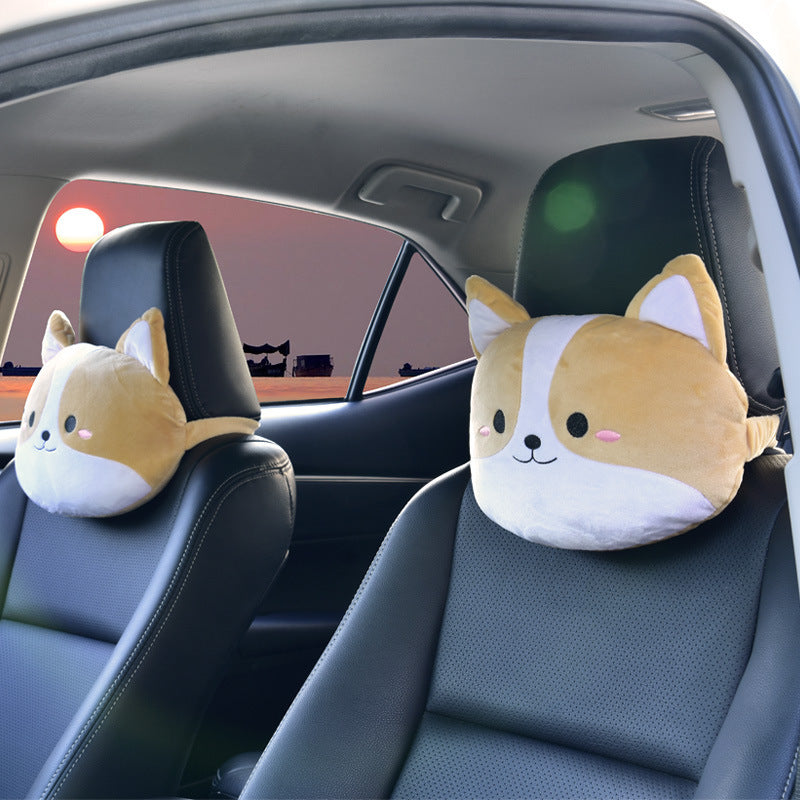 Corgi Shiba Inu Cartoon Car Headrest Neck Pillow Pair Pillow Car Lumbar Pillow Four Seasons Cute Pillow