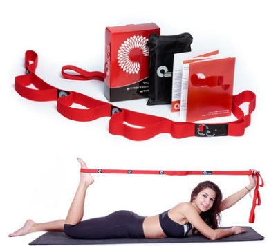 Sangle de yoga élastique avec plusieurs boucles de préhension.