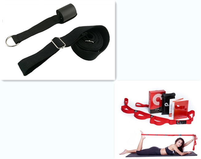Sangle de yoga élastique avec plusieurs boucles de préhension.