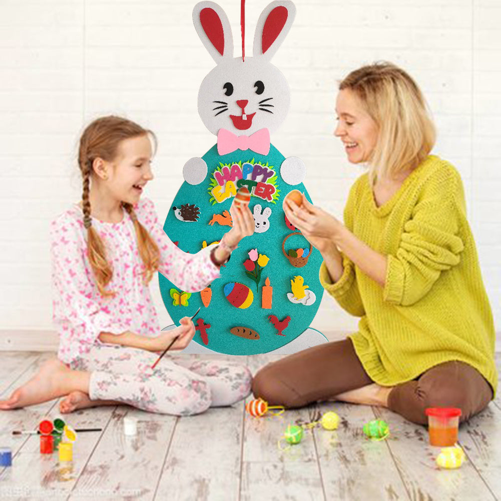Colgantes de conejito de fieltro DIY para niños de Pascua, juguete con alfabeto desmontable, adorno de Pascua, regalo de Pascua para decoración de la pared de la puerta del hogar