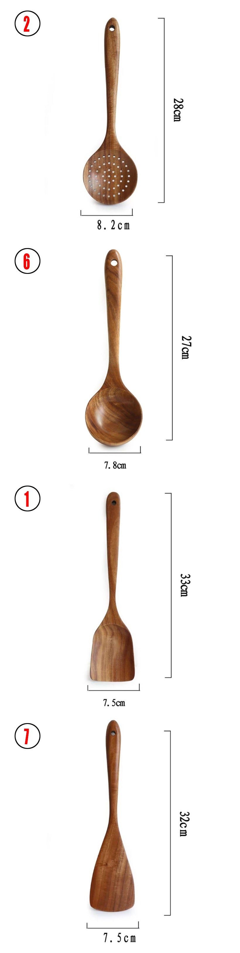 Vaisselle en bois naturel de teck de thaïlande, cuillère louche tourneuse longue passoire à riz écumoire cuillères de cuisine cuillère ensemble d'outils de cuisine