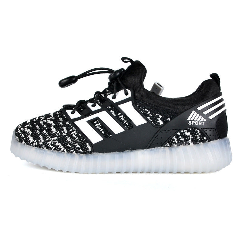 Chaussures lumineuses rechargeables chaussures pour enfants chaussures lumineuses tissées volantes colorées USB
