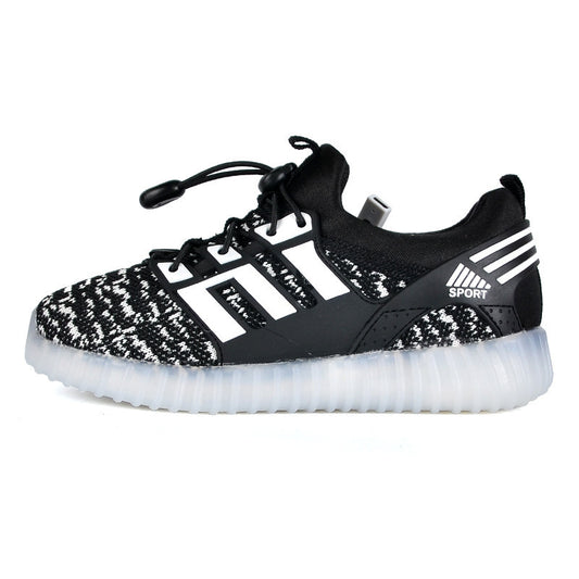 Chaussures lumineuses rechargeables chaussures pour enfants chaussures lumineuses tissées volantes colorées USB