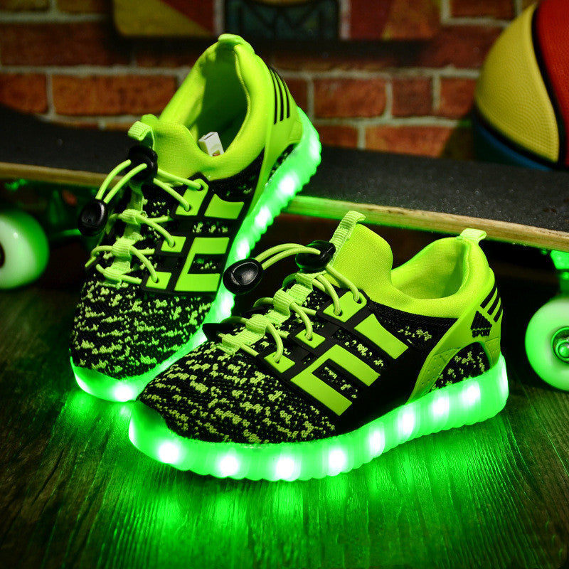 Chaussures lumineuses rechargeables chaussures pour enfants chaussures lumineuses tissées volantes colorées USB