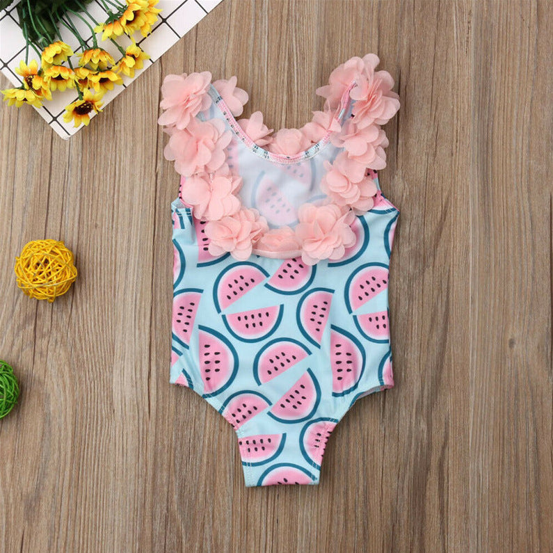 Traje de baño de sandía para niña bebé, traje de baño de natación con Bikini de flores 3D