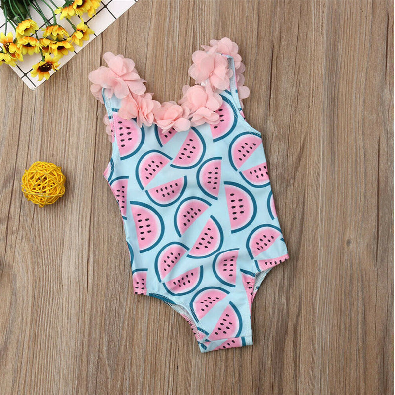 Traje de baño de sandía para niña bebé, traje de baño de natación con Bikini de flores 3D
