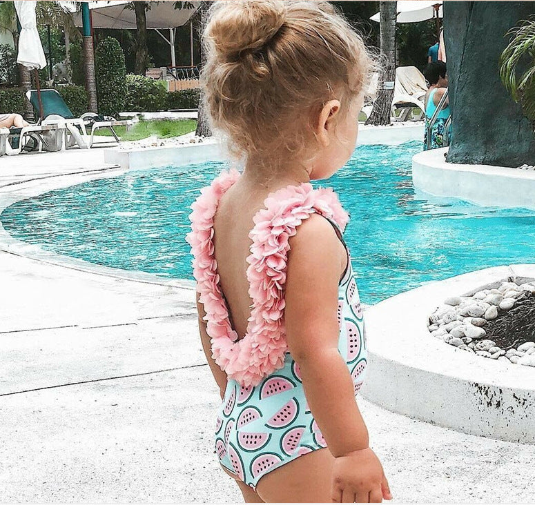 Traje de baño de sandía para niña bebé, traje de baño de natación con Bikini de flores 3D