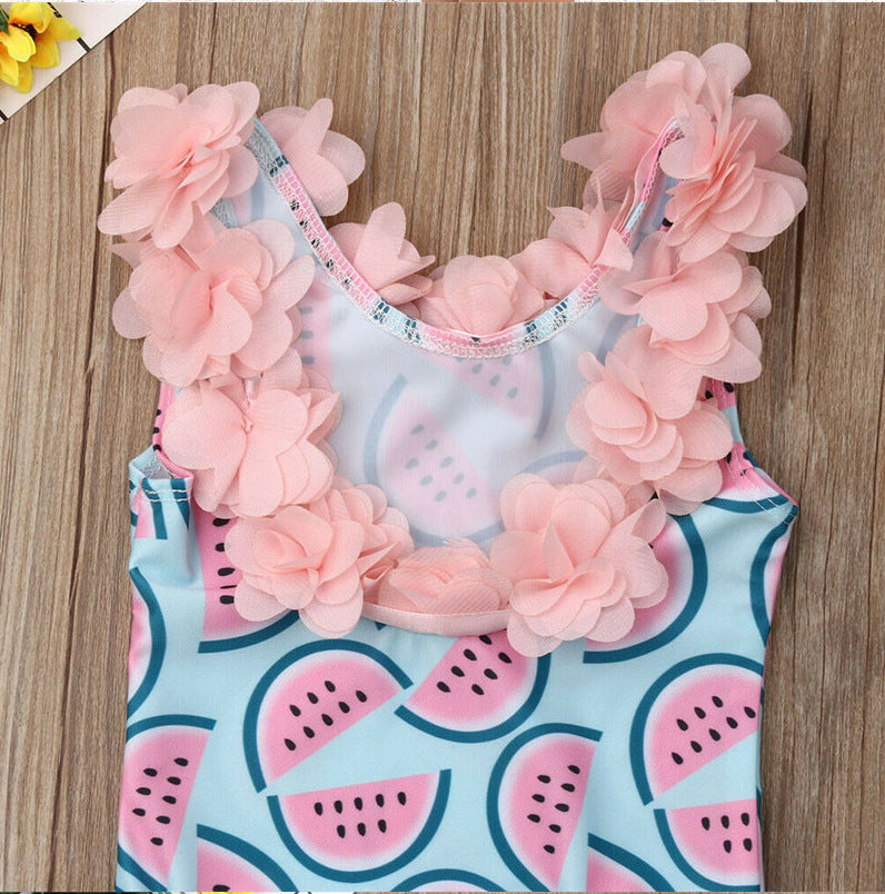 Traje de baño de sandía para niña bebé, traje de baño de natación con Bikini de flores 3D