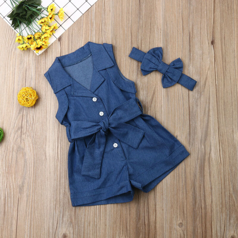 Pudcoco enfants bébé fille vêtements sans manches barboteuse Denim