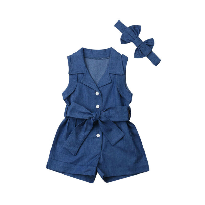Pudcoco enfants bébé fille vêtements sans manches barboteuse Denim