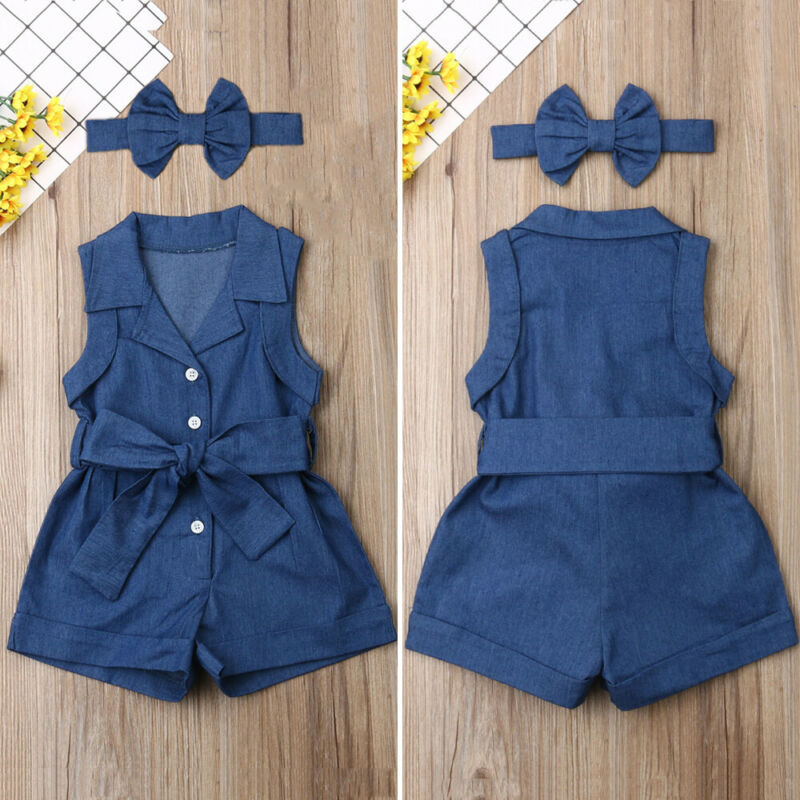 Pudcoco enfants bébé fille vêtements sans manches barboteuse Denim