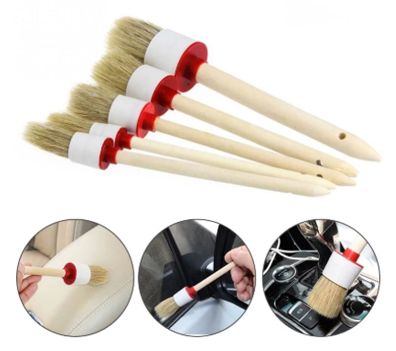 Brosse de lavage de voiture en poils de porc, brosse de nettoyage de voiture à tête ronde avec manche en bois