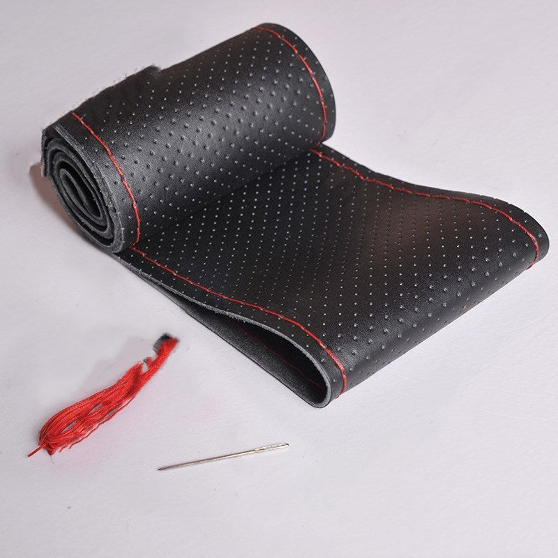 Sporty Leather Hand-stitched Steering Wheel Cover