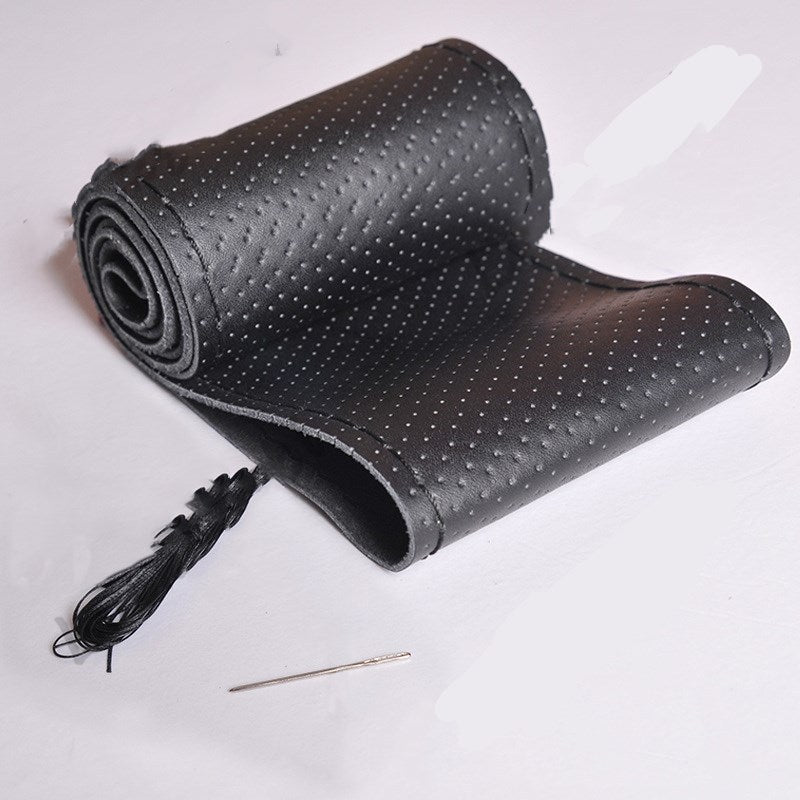 Sporty Leather Hand-stitched Steering Wheel Cover
