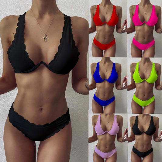 Bikini fendu à fleurs coupées à la mode pour dames