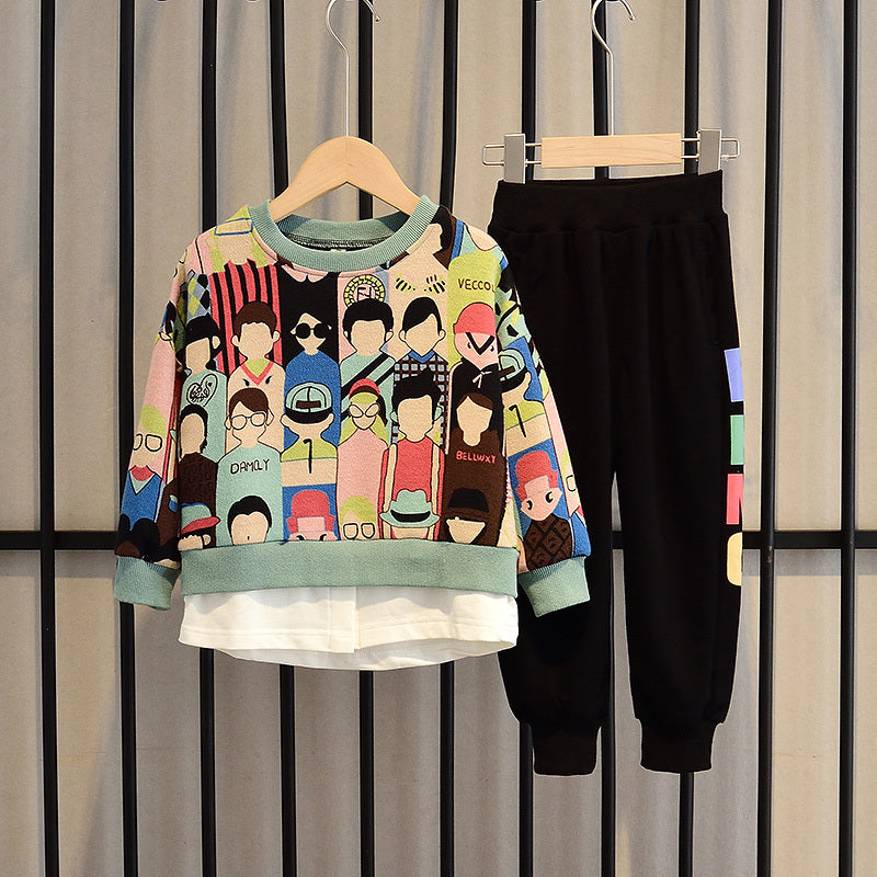 Ropa para niños Ropa de otoño para niño Traje Otoño Nuevo estilo Traje de dos piezas de dibujos animados informal coreano Modelos de primavera y otoño Tendencia para niños grandes