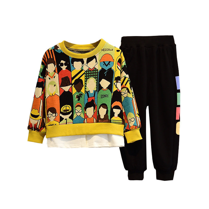 Ropa para niños Ropa de otoño para niño Traje Otoño Nuevo estilo Traje de dos piezas de dibujos animados informal coreano Modelos de primavera y otoño Tendencia para niños grandes
