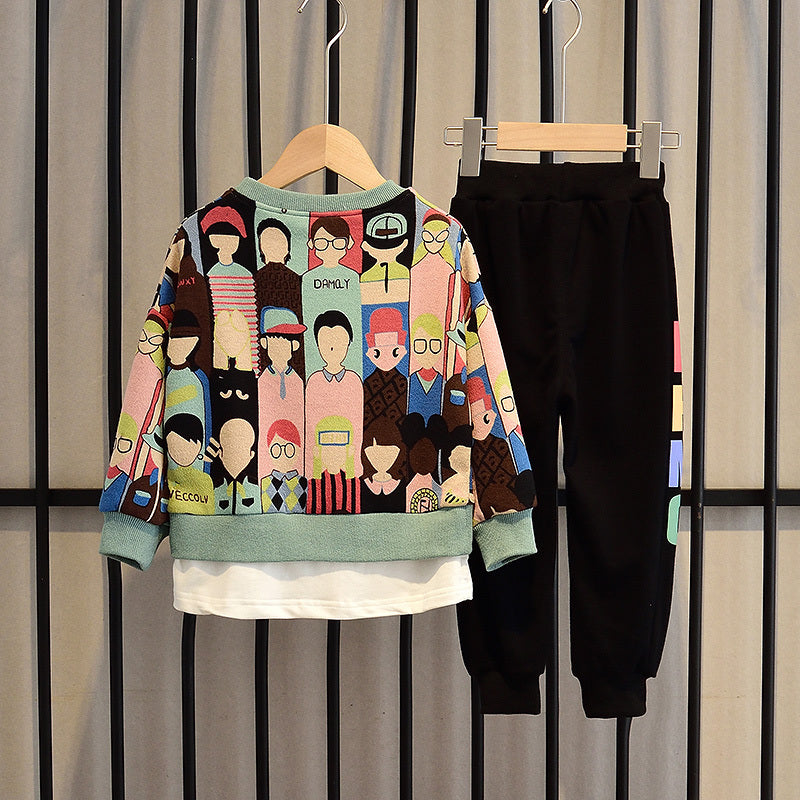 Ropa para niños Ropa de otoño para niño Traje Otoño Nuevo estilo Traje de dos piezas de dibujos animados informal coreano Modelos de primavera y otoño Tendencia para niños grandes