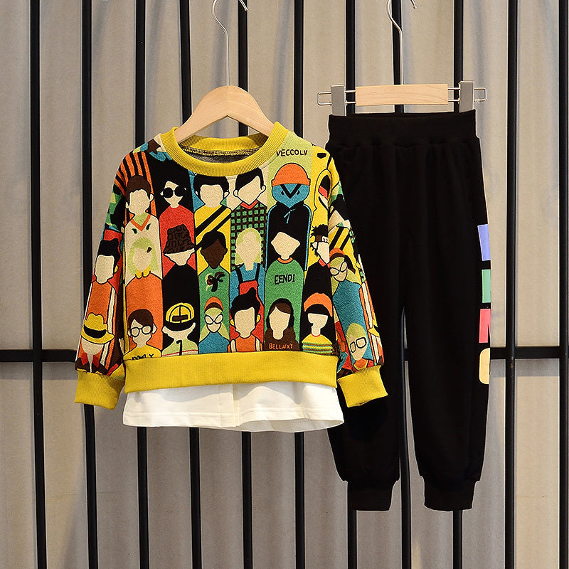 Ropa para niños Ropa de otoño para niño Traje Otoño Nuevo estilo Traje de dos piezas de dibujos animados informal coreano Modelos de primavera y otoño Tendencia para niños grandes