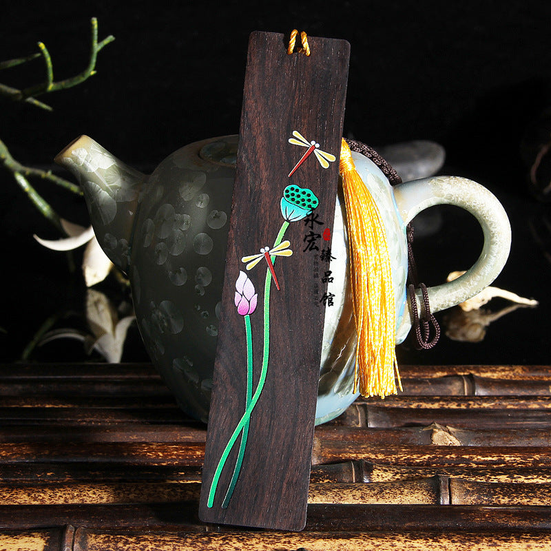 Juego de marcapáginas de loto pintado, artesanías de estilo chino