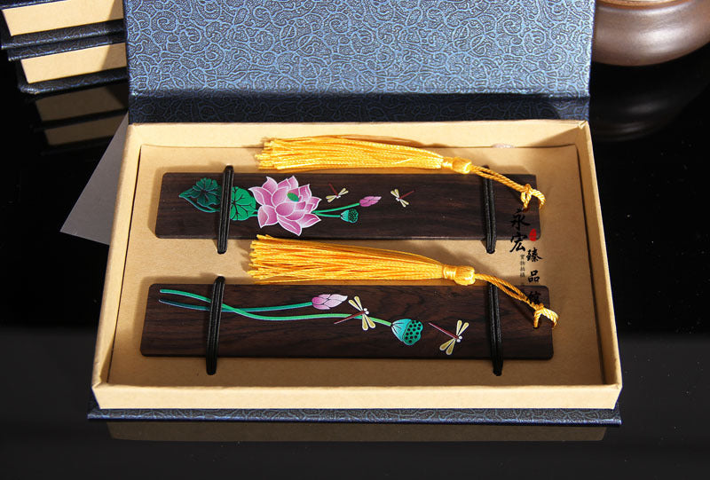 Juego de marcapáginas de loto pintado, artesanías de estilo chino