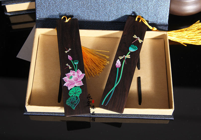 Juego de marcapáginas de loto pintado, artesanías de estilo chino