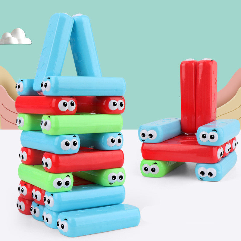 Dessinez une pile de blocs de tour, de jouets de fête de haut niveau et de jeux de société