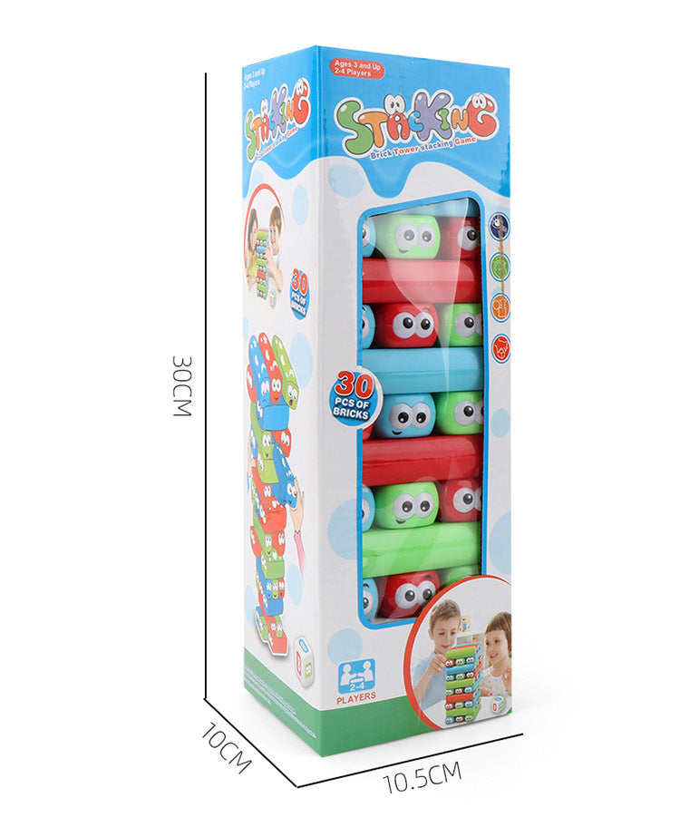 Dessinez une pile de blocs de tour, de jouets de fête de haut niveau et de jeux de société