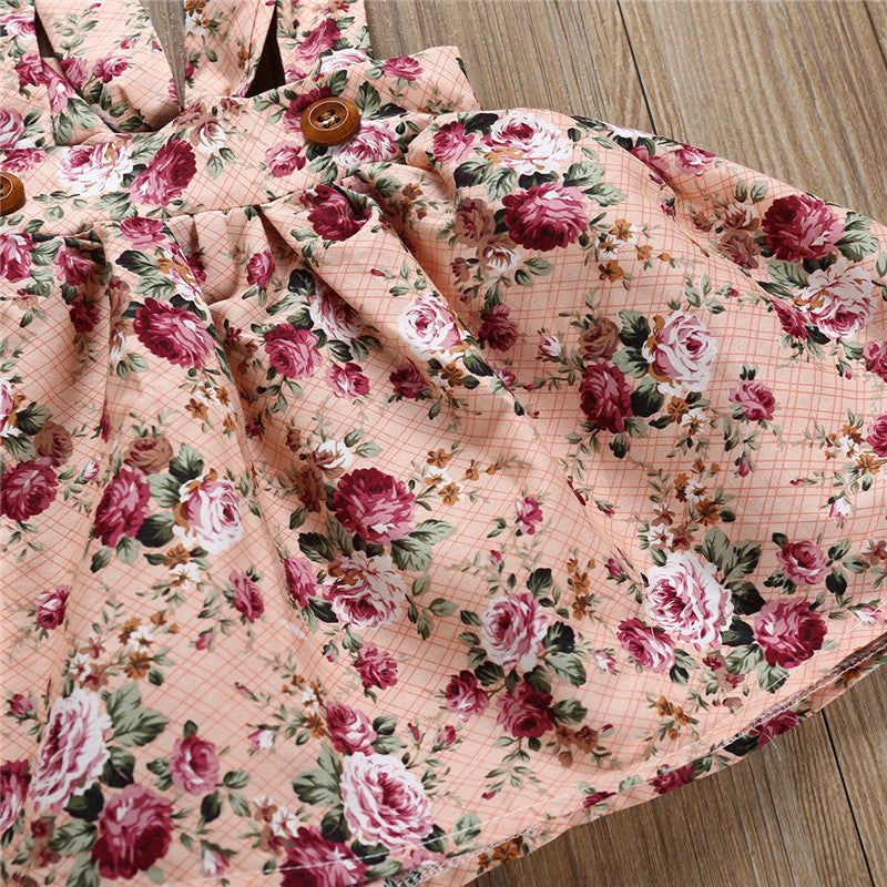 Barboteuse à manches courtes en coton blanc pour fille, barboteuse à bretelles fleuries, jupe avec nœud de tête