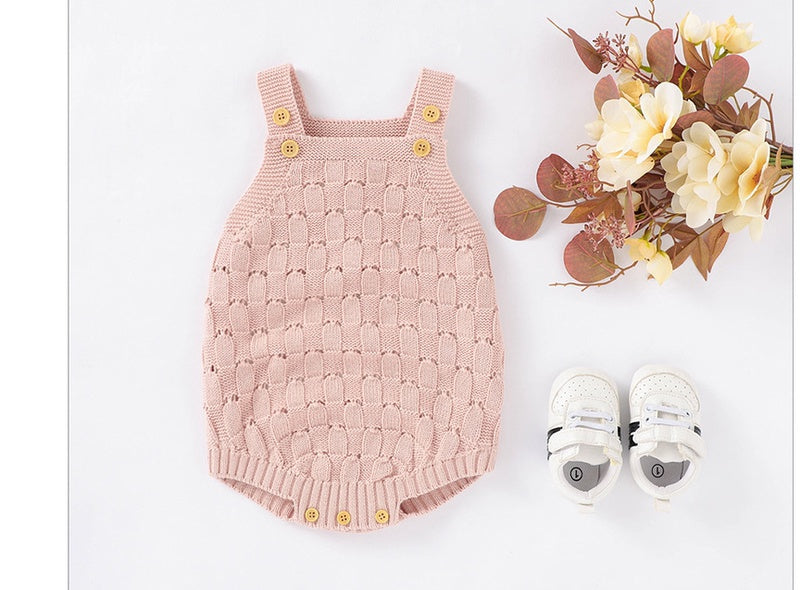 Robe à bretelles de couleur unie pour bébé, en coton tricoté, une pièce