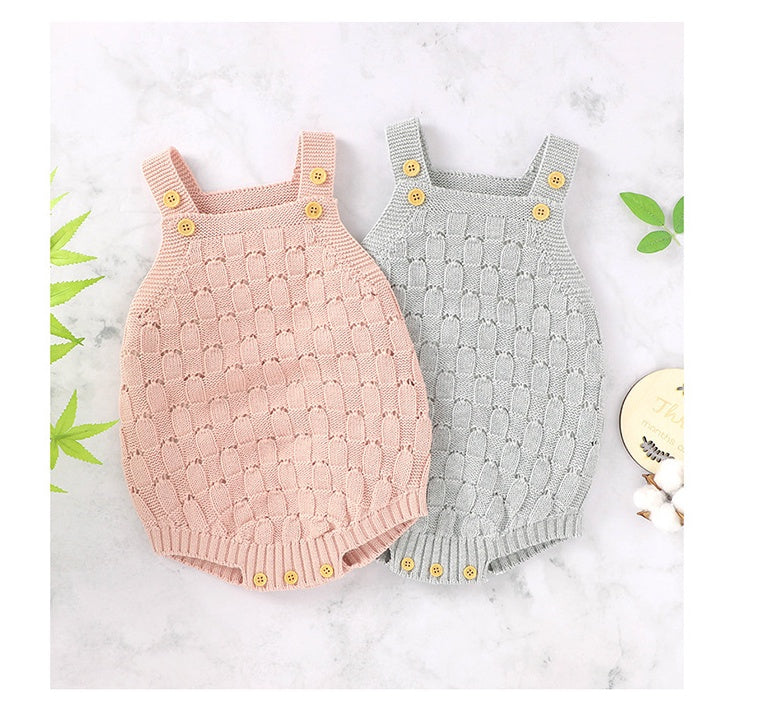 Robe à bretelles de couleur unie pour bébé, en coton tricoté, une pièce