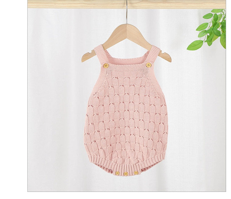 Robe à bretelles de couleur unie pour bébé, en coton tricoté, une pièce