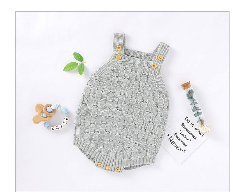 Robe à bretelles de couleur unie pour bébé, en coton tricoté, une pièce