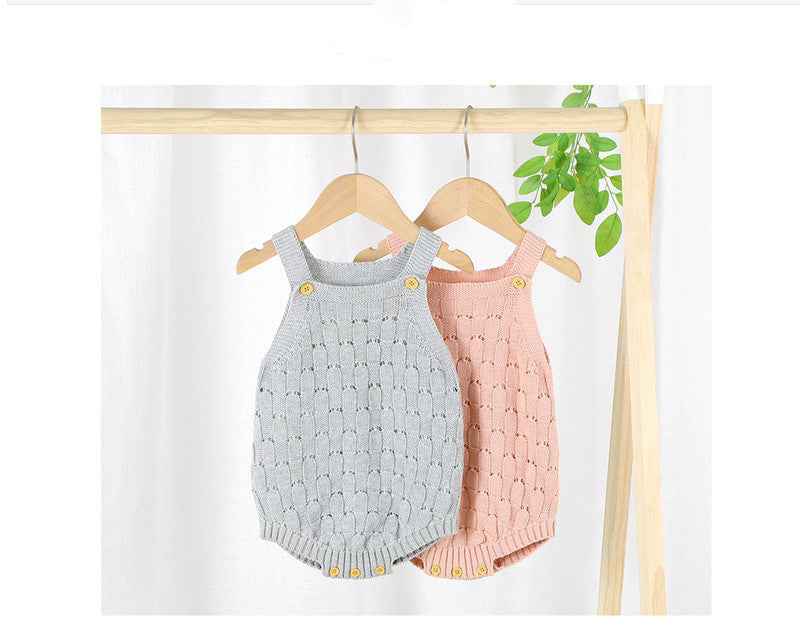 Robe à bretelles de couleur unie pour bébé, en coton tricoté, une pièce