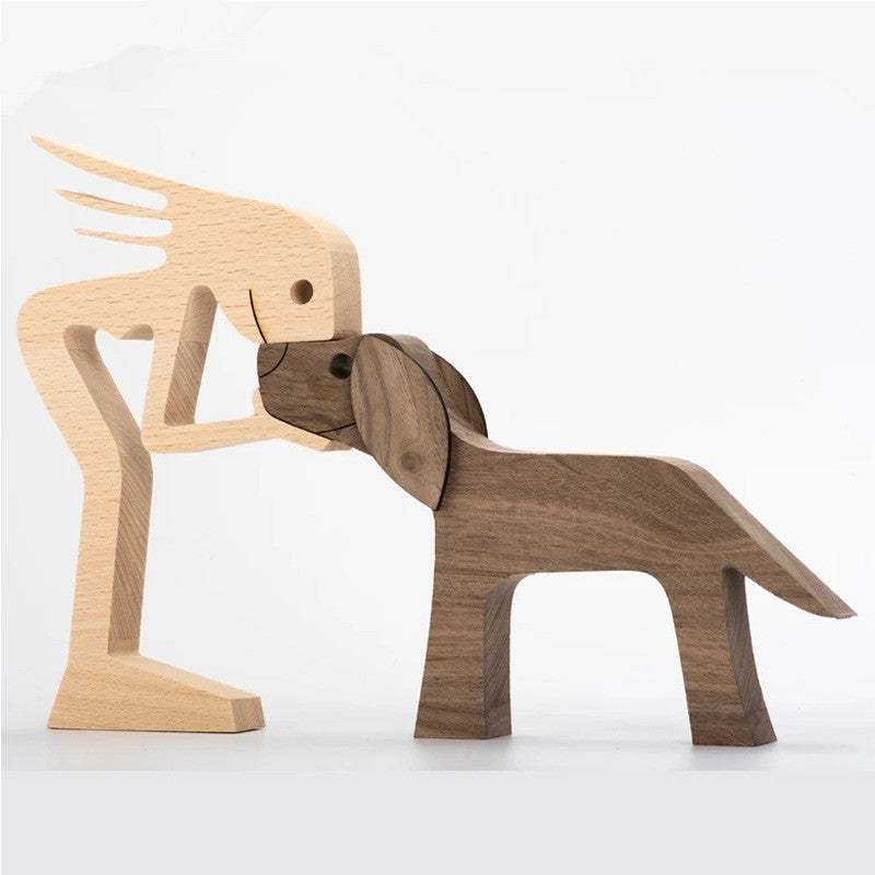 Figurine de chien en bois à faire soi-même, Sculpture de décoration de maison, un homme et un chien, Sculpture en bois, cadeaux de noël, modèle de décoration