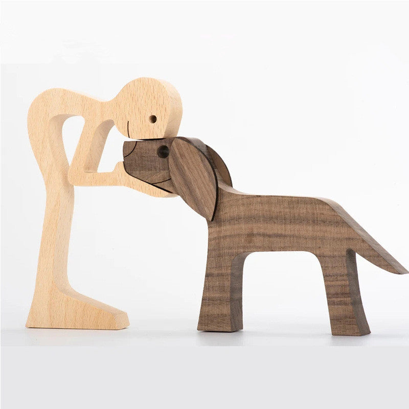 Figurine de chien en bois à faire soi-même, Sculpture de décoration de maison, un homme et un chien, Sculpture en bois, cadeaux de noël, modèle de décoration
