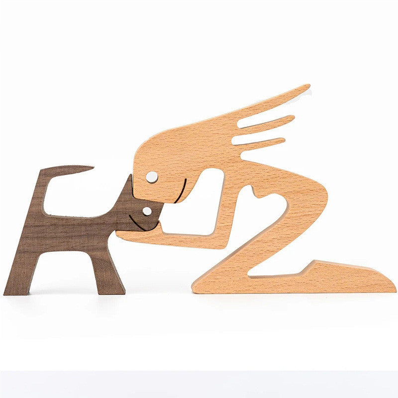 Figurine de chien en bois à faire soi-même, Sculpture de décoration de maison, un homme et un chien, Sculpture en bois, cadeaux de noël, modèle de décoration