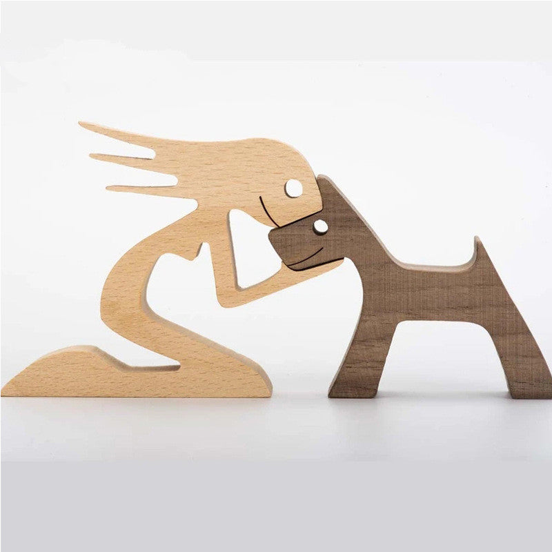 Figurine de chien en bois à faire soi-même, Sculpture de décoration de maison, un homme et un chien, Sculpture en bois, cadeaux de noël, modèle de décoration