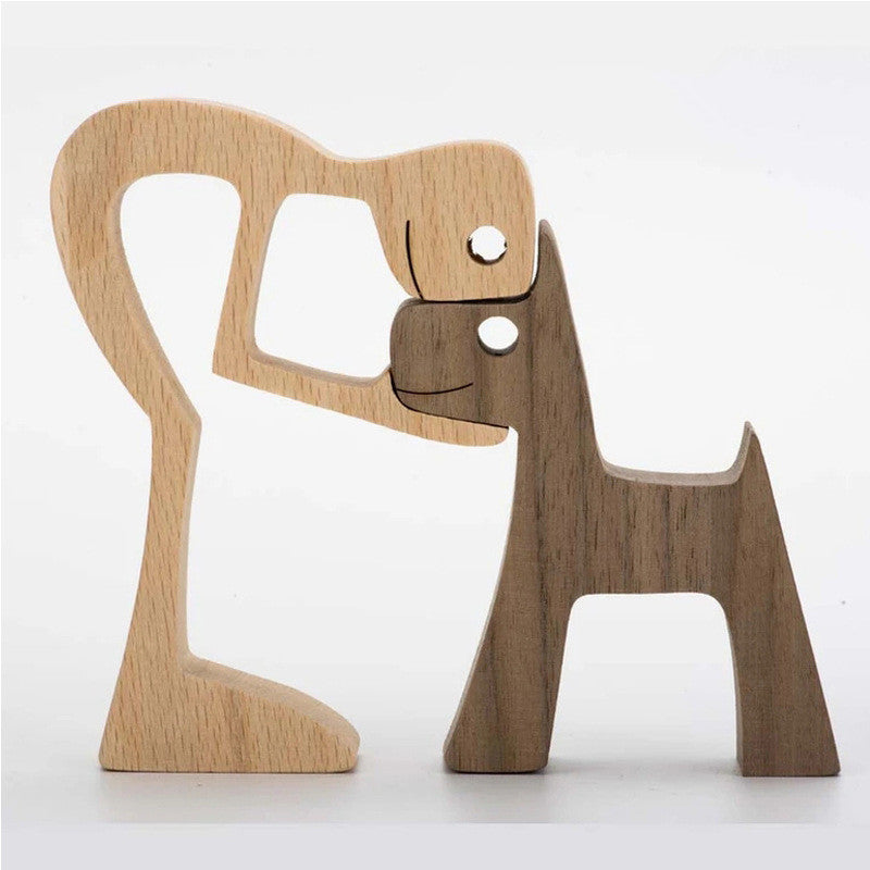 Figurine de chien en bois à faire soi-même, Sculpture de décoration de maison, un homme et un chien, Sculpture en bois, cadeaux de noël, modèle de décoration
