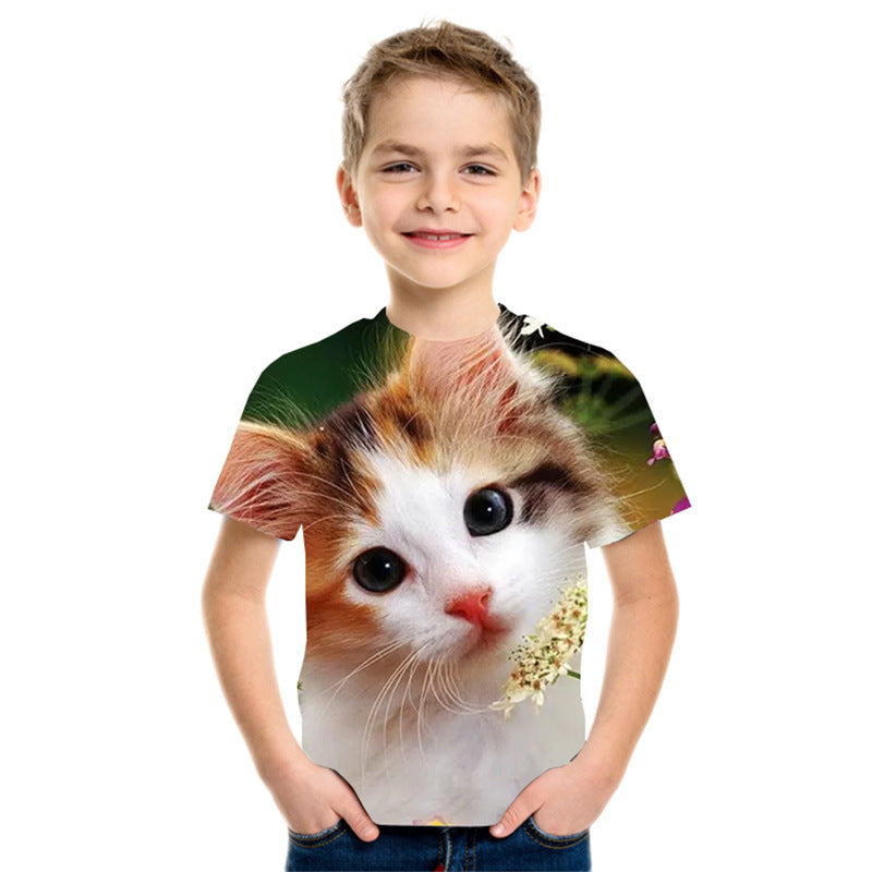 Top de camiseta para niños de moda de manga corta con impresión digital 3D