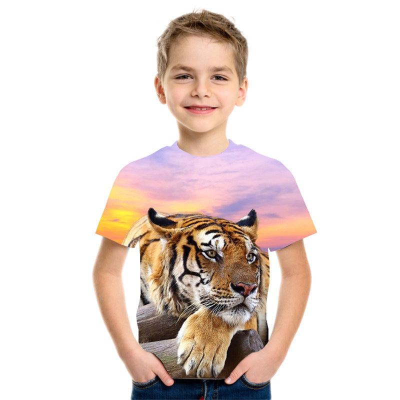 Top de camiseta para niños de moda de manga corta con impresión digital 3D
