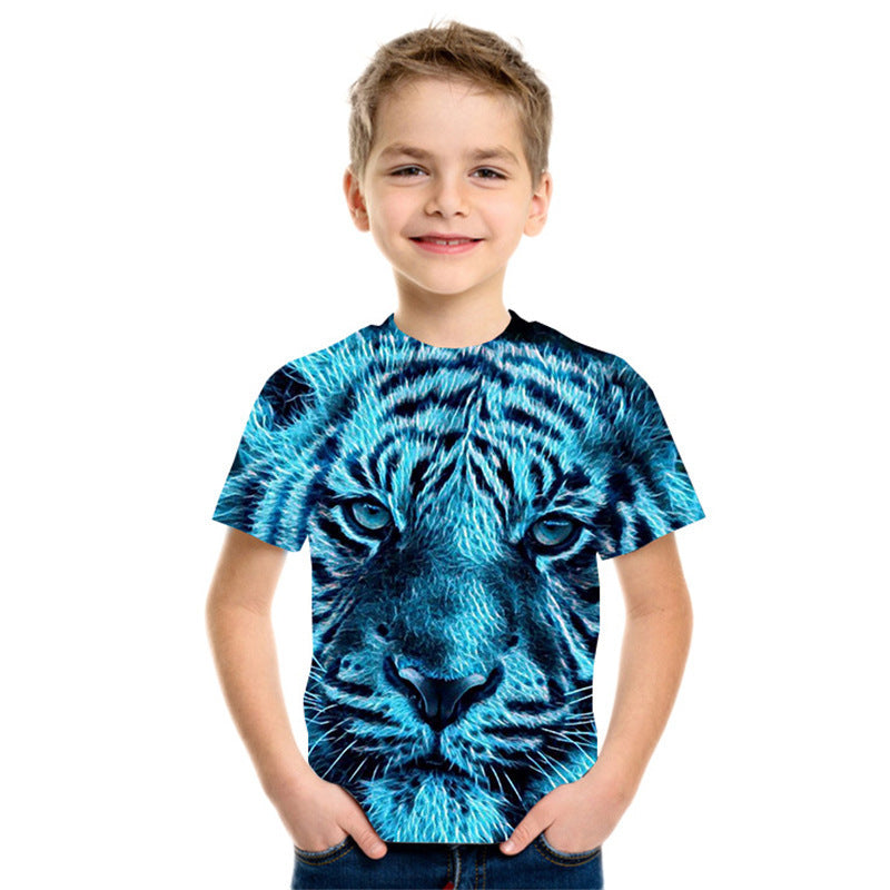 Top de camiseta para niños de moda de manga corta con impresión digital 3D
