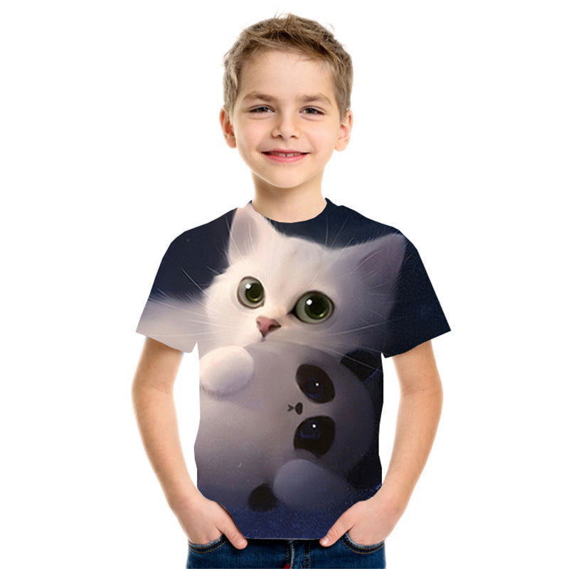 Top de camiseta para niños de moda de manga corta con impresión digital 3D
