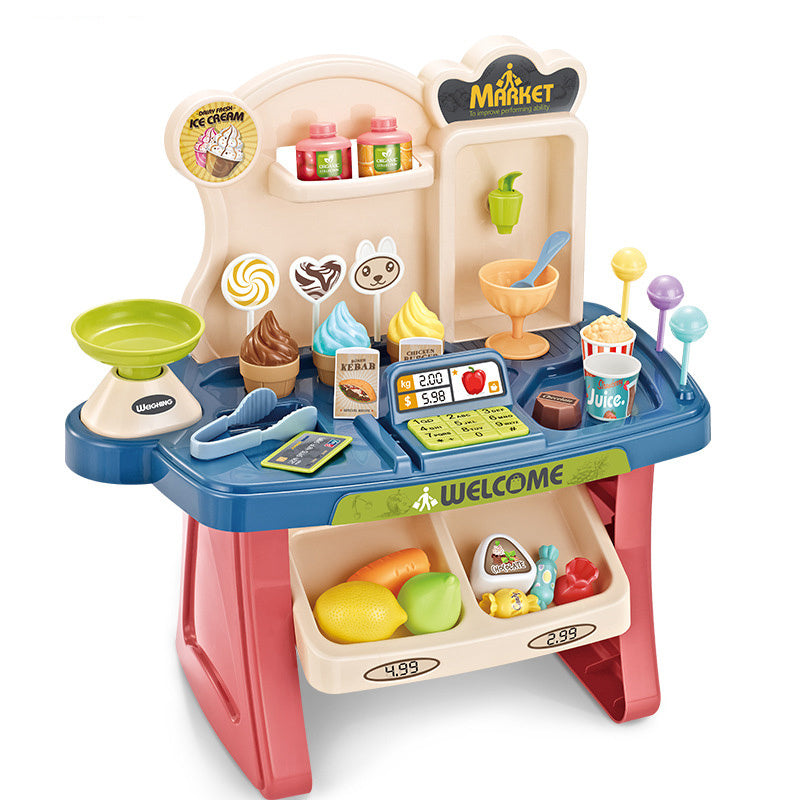 Juguetes educativos para niños, Mini caja registradora de supermercado, carrito de compras, mesa de puesto, juego de herramientas de venta para bebés