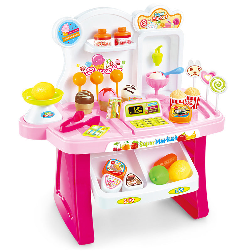 Juguetes educativos para niños, Mini caja registradora de supermercado, carrito de compras, mesa de puesto, juego de herramientas de venta para bebés