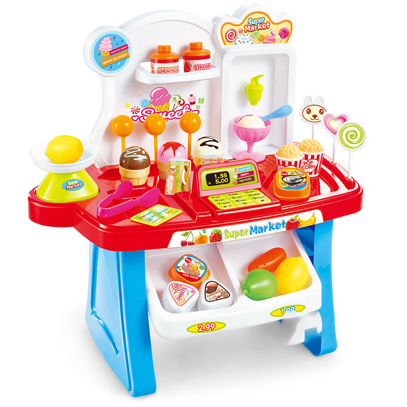 Juguetes educativos para niños, Mini caja registradora de supermercado, carrito de compras, mesa de puesto, juego de herramientas de venta para bebés